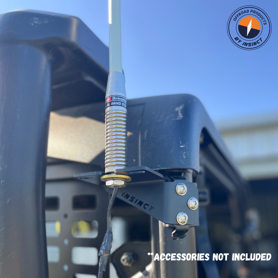 UHF aerial fitted to InSinct stainless steel rear mount bracket – CFMoto U10 Pro