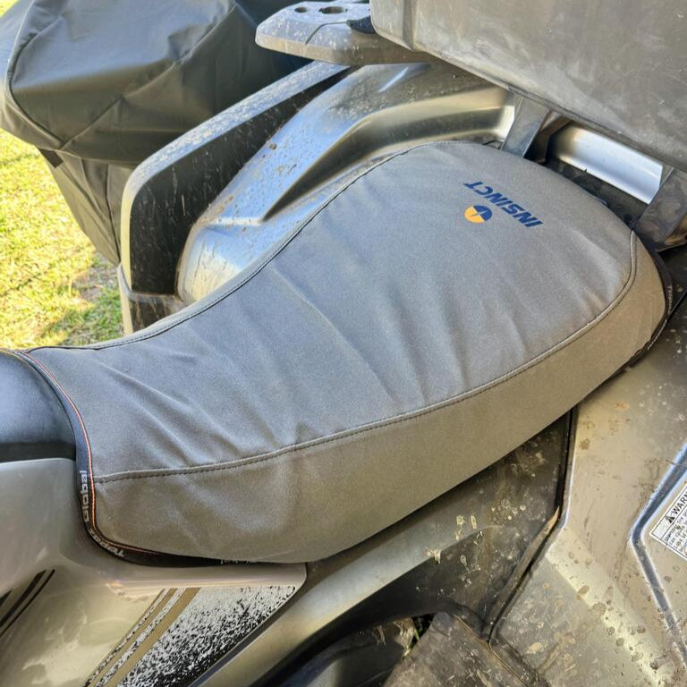 Close up of CFMoto CForce 625 InSinct Canvas Seat Cover, showing great fit