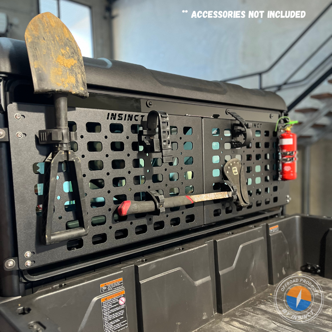 Rear view of CFMoto U10 Pro showing MOLLE panel installed behind cab for gear mounting