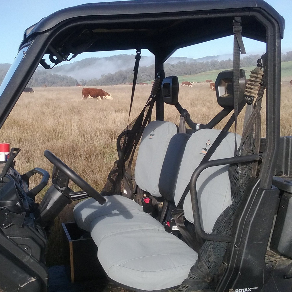Heavy-duty canvas seat covers for Can-Am Defender, water-resistant and UV-protected, designed for a perfect fit and ultimate seat protection.