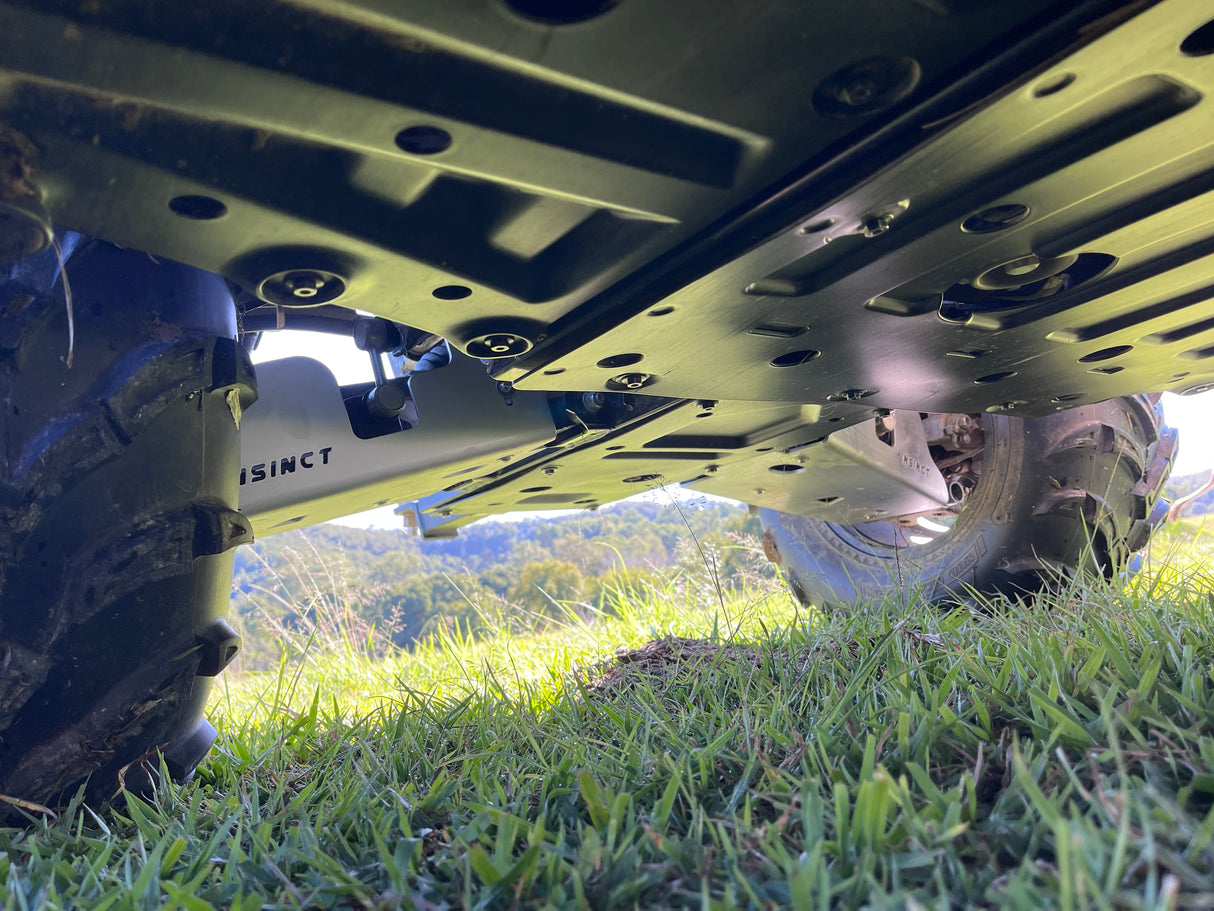 Underside view showing complete rear CV protection setup
