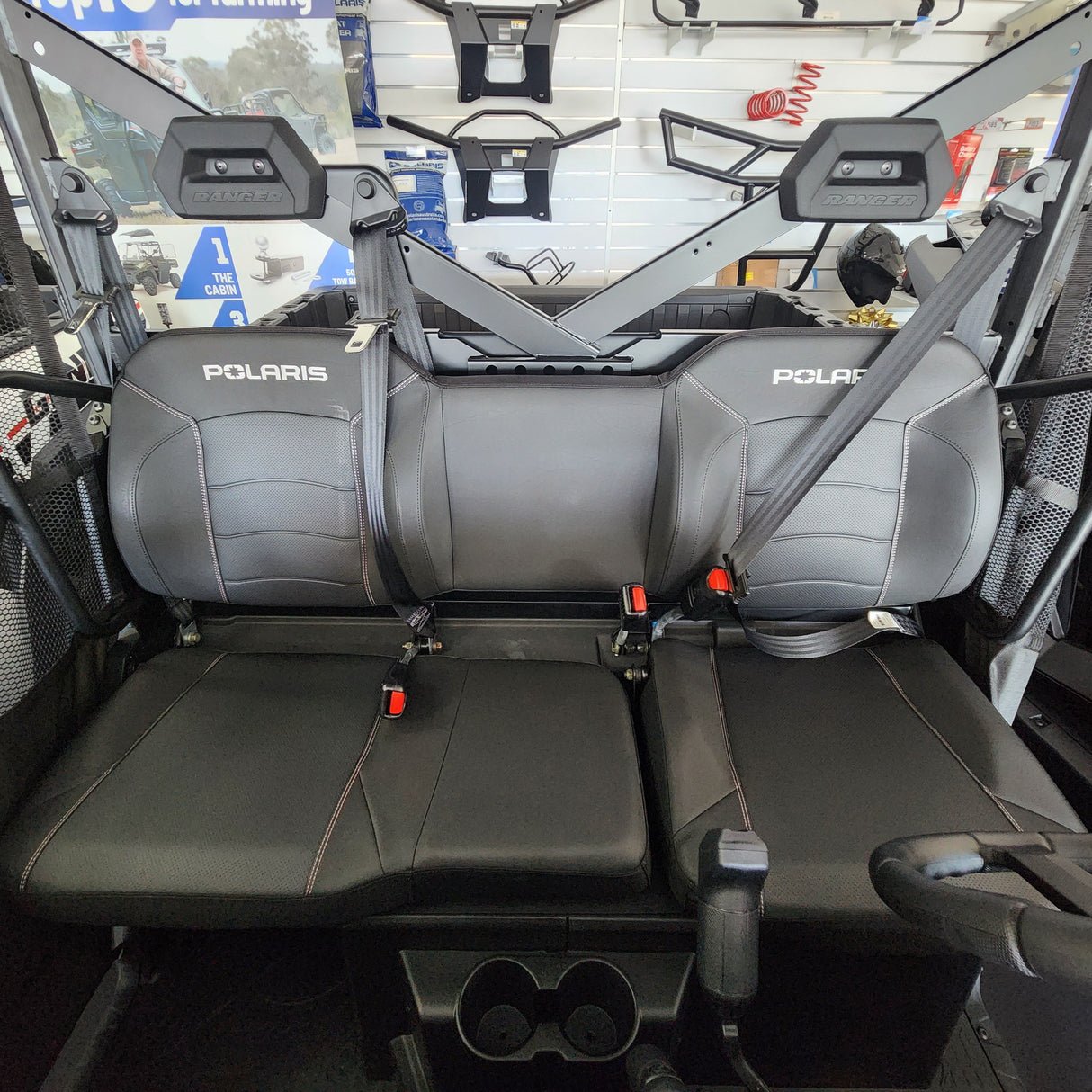 Original bolstered seat setup on Polaris Ranger 1000 Diesel 2022 model without canvas seat covers installed