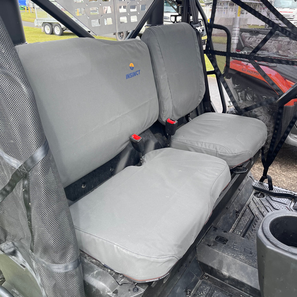 Canvas seat covers fully protecting the UForce 600 seats from wear and tear