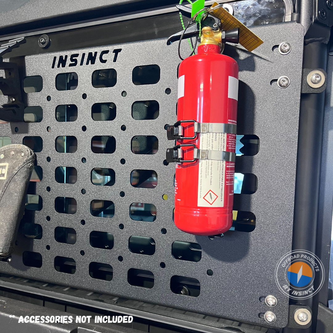 MOLLE panel carrying fire extinguisher and axe on CFMoto U10 cab