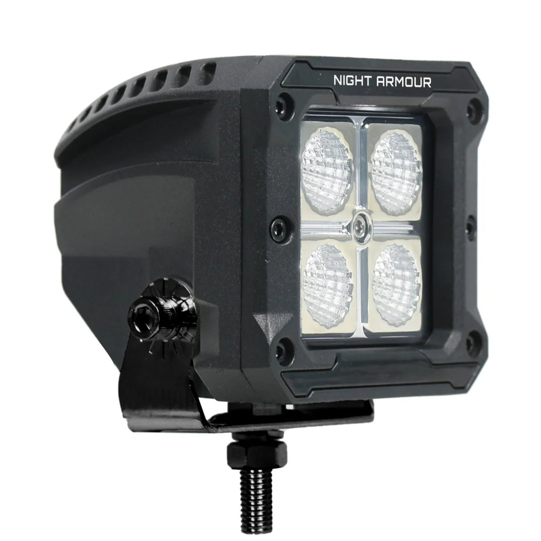 Night Armour Spotter 40W cube flood work light with mounting bracket and interchangeable covers