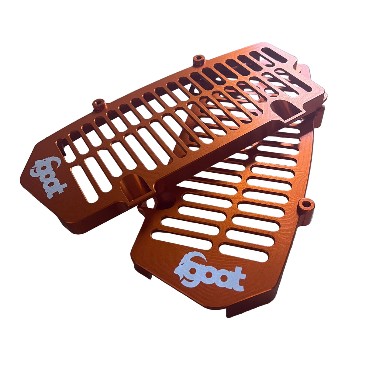 Close-up of a bright orange unibody radiator guard installed on a 2020-2024 KTM bike—showing perfect alignment, full protection, and cleaned airflow grid