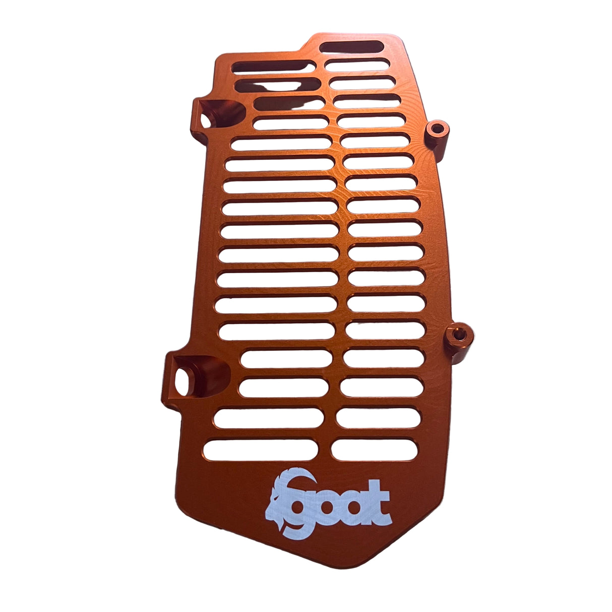 Side profile of orange unibody radiator guard compatible with KTM/Husqvarna/GasGas 2020–2025 Enduro models, highlighting side edge contours and mounting points