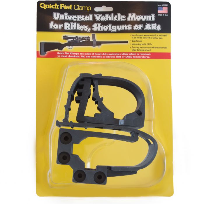 Quick Fist weapon clamp set showing both rubber clamps for mounting firearm stock and barrel