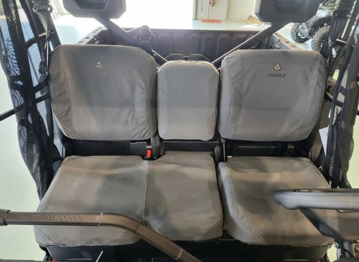 Australian-made canvas seat covers for the CFMoto U10 Pro/Highland, shown installed for a seamless look.