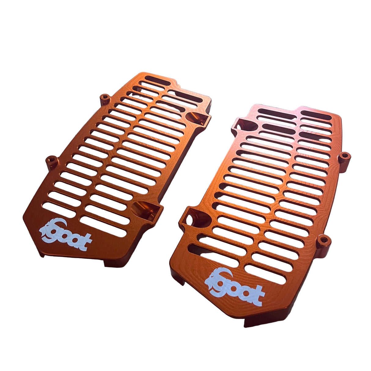 Orange anodized CNC‑machined aluminum radiator guard for KTM/Husqvarna/GasGas 2020–2025 models.