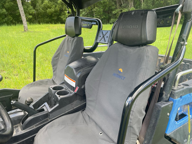 Australian-made canvas seat covers for the CFMoto UForce 800, designed for durability and protection. Perfect fit for rugged adventures and daily use.