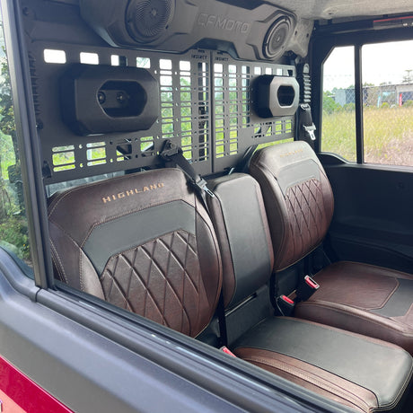 Heavy-duty rear window MOLLE panel designed to maximise storage and accessibility without compromising cabin space or visibility.