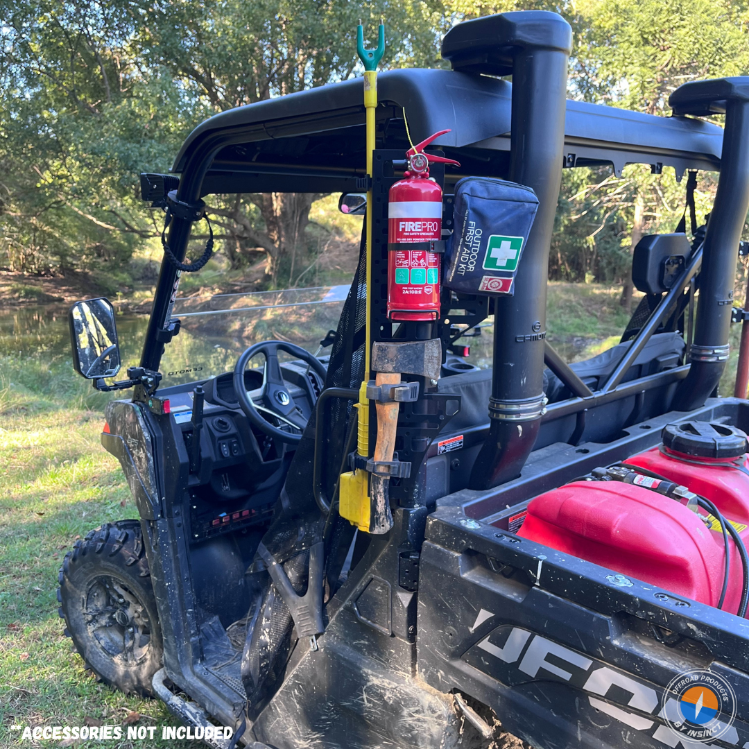 Modular MOLLE mounting panel designed for the drivers side of a CFMoto UForce 600 UTV.