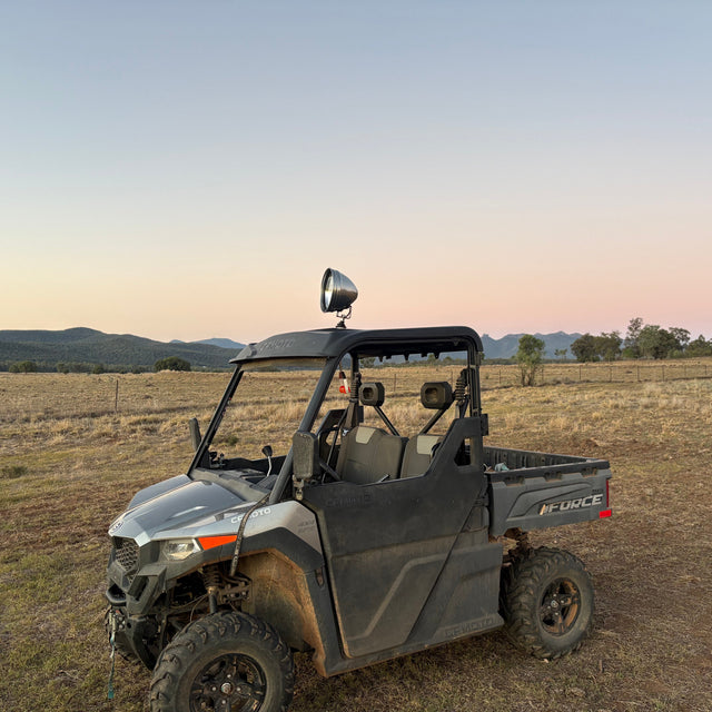 Roof accessory mounting plate designed for the CFMoto UForce 600 to reduce roof flex and improve support.