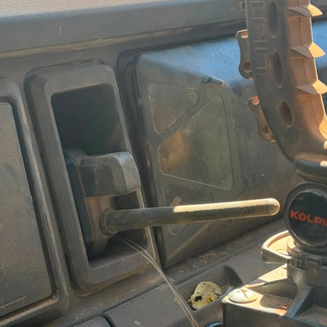 Deep replacement storage pockets installed in a Can-Am Defender HD11 showing increased storage capacity.