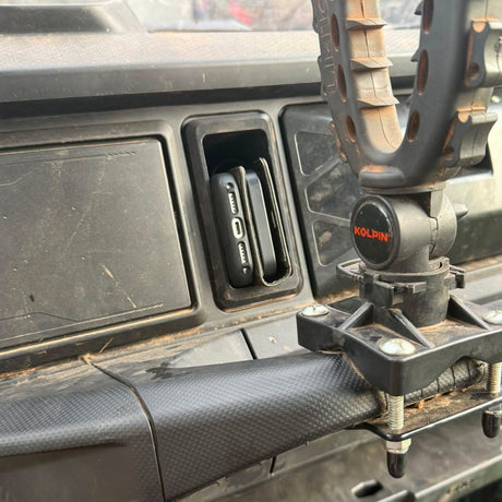Deep replacement storage pockets fitted to a Can-Am Defender HD11 carrying tools and equipment