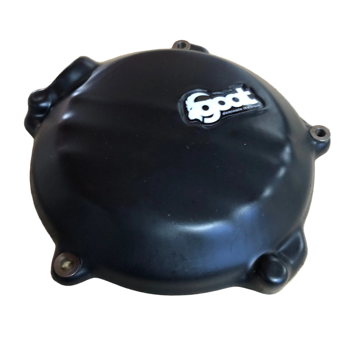 Close up of GOAT clutch cover protection for KTM EXC TBI 250 300 2-stroke engine, impact-resistant design for offroad and enduro riding