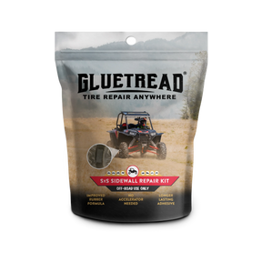 Front of GlueTread SxS Sidewall Repair Kit packaging showing tyre repair solution for off-road SxS, UTV and ATV tyres