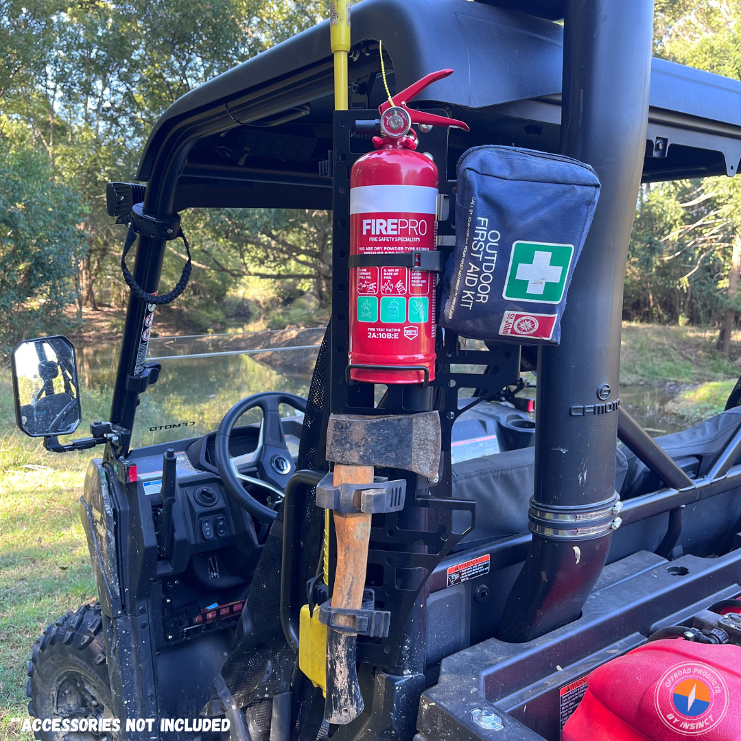 Australian-made MOLLE panel by InSinct installed on a CFMoto UForce 600 for carrying tools and equipment.