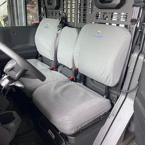 InSinct canvas seat covers fitted to a CFMOTO U10 Pro and Highland protecting the front seats from dirt, mud and wear