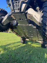 Close-up detail showing the 5mm aluminium construction and mounting points of the InSinct skid plate for the UForce 600.