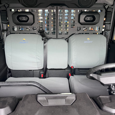 Front view of InSinct canvas seat covers installed on a CFMOTO U10 Pro showing tailored fit and durable canvas construction