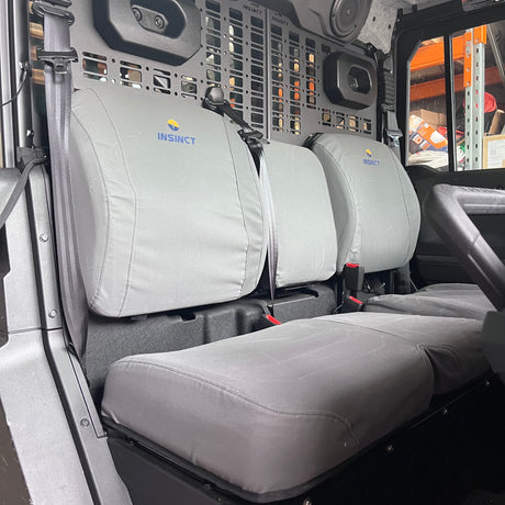 InSinct canvas seat covers installed in a CFMOTO U10 providing protection from dust, mud, water and everyday farm use