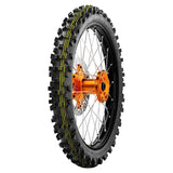 Metzeler MCE 6 Days Extreme Super Soft 90/100-21 front tyre showing sidewall branding and extreme enduro design