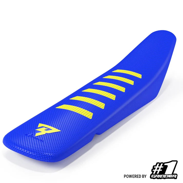 ONEGRIPPER RIBBED MR74 blue and neon gripper seat cover for Enduro and Motocross bikes