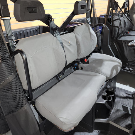 Canvas seat covers installed on Polaris Ranger 1000 XP Petrol 2022 model with bolstered seats, charcoal finish