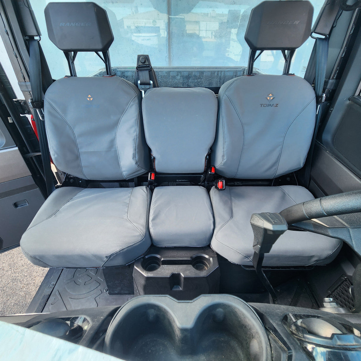 Canvas seat covers installed on Polaris Ranger XD 1500 Premium UTV seats