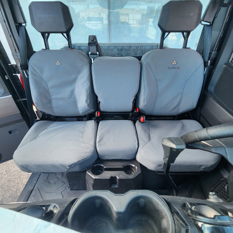 Canvas seat covers installed on Polaris Ranger XD 1500 Premium UTV seats