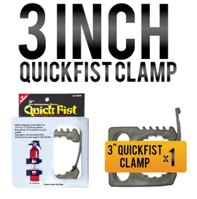 Quick Fist 3 inch rubber clamp for securely mounting fire extinguishers, fuel bottles and other 70-83mm equipment.