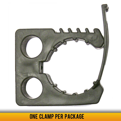 Quick Fist 3 inch clamp securely holding a fire extinguisher on a vehicle or workshop mounting surface.