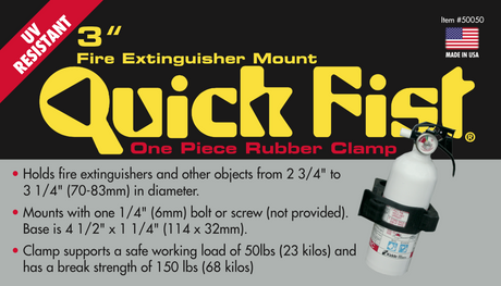 Information on Quick Fist 75mm clamp for fire extinguishers and other equipment