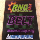 RNG Performance belt label with Mitsuboshi branding on a checkered background