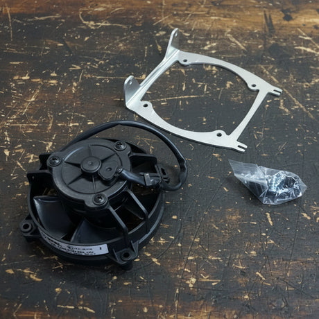 SPAL radiator cooling fan kit for Sherco 2025 to 2026 including fan wiring harness and mounting hardware