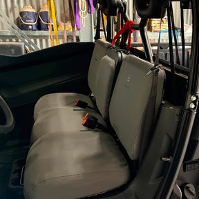 Segway UT10 UT6 charcoal canvas seat cover set fitted to front seats with fold down centre seat