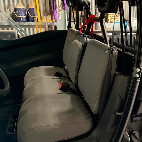Segway UT10 UT6 charcoal canvas seat cover set fitted to front seats with fold down centre seat