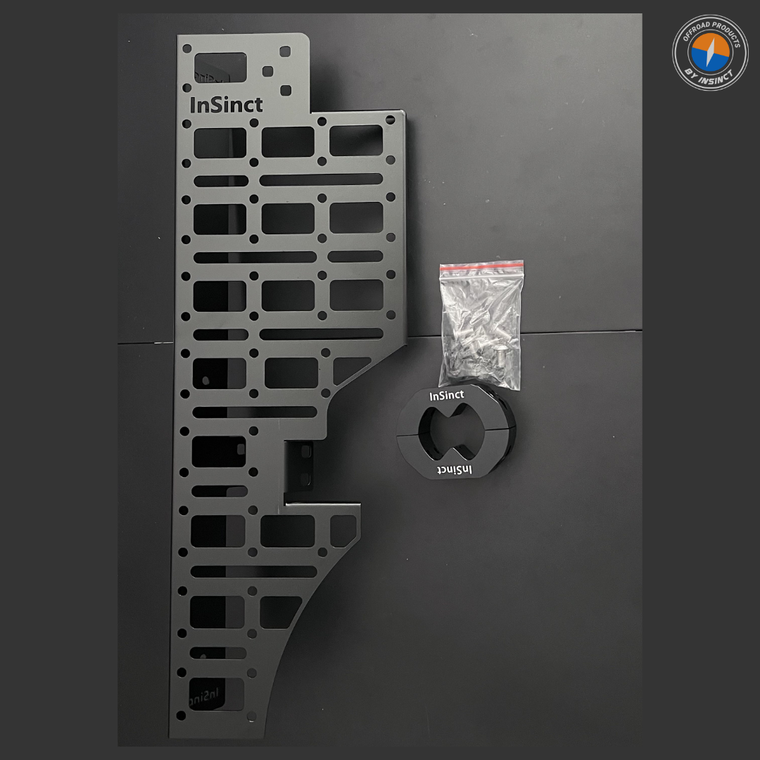 Side view of the MOLLE panel fitted to the drivers side roll cage of a CFMoto UForce 600.