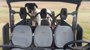 Yamaha YXM700 Viking 3-seater UTV with fitted canvas seat covers in Charcoal color