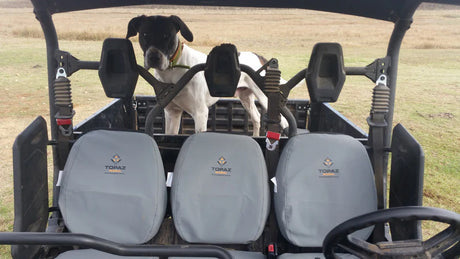 Yamaha YXM700 Viking 3-seater UTV with fitted canvas seat covers in Charcoal color