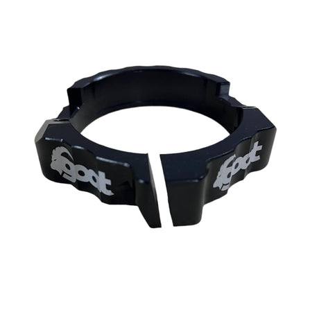 Side profile of the KTM and Husqvarna exhaust flange guard, highlighting its compact and durable construction.