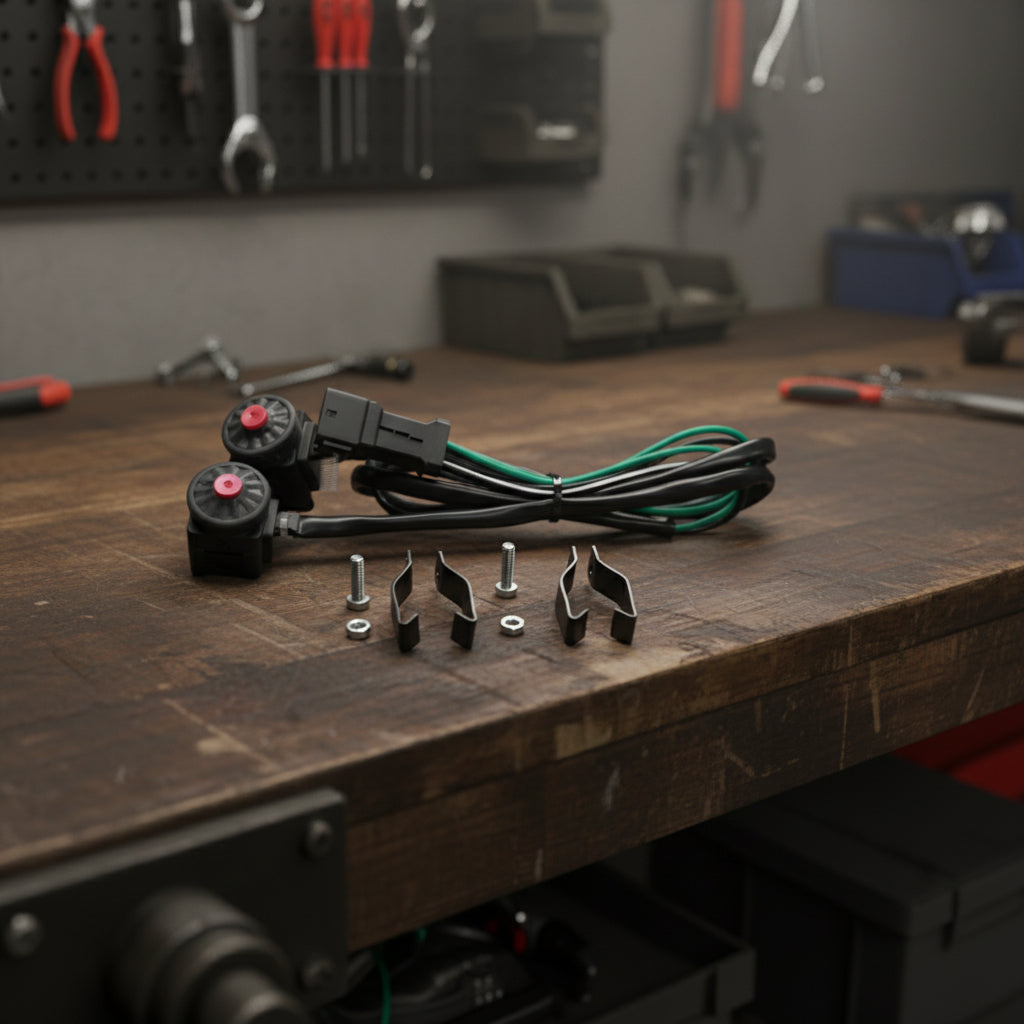 Close-up of start and kill switch housing for 2024 TBI models on workbench