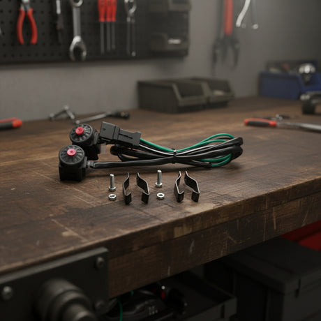 Close-up of start and kill switch housing for 2024 TBI models on workbench